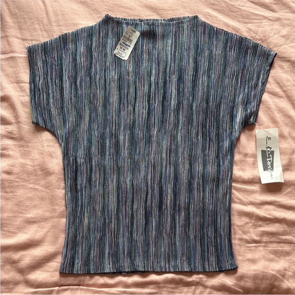 E. L. Designs Short Sleeve Top Women Large Multicolor Blue
